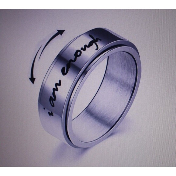 Vintage Stainless Steel 8mm Carved "I Am Enough" Motivational Rotate Ring Sz 7 - Picture 1 of 4